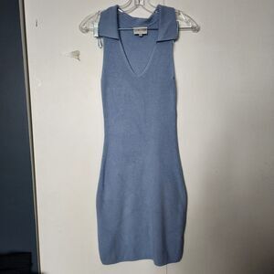 freshman1996 Light Blue Knit V-Neck Sleeveless ribbed Sweater Dress Short M